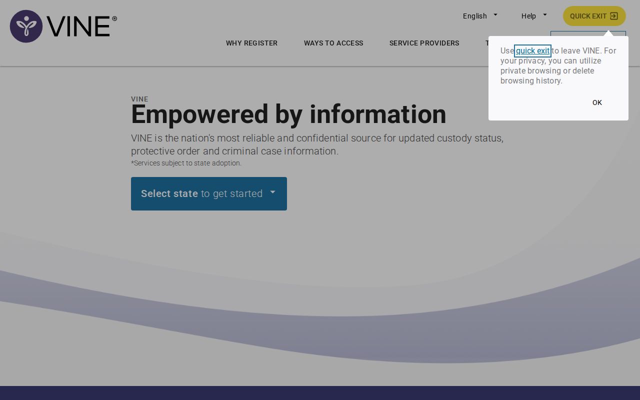 VINELink Kansas state selection and inmate search screen