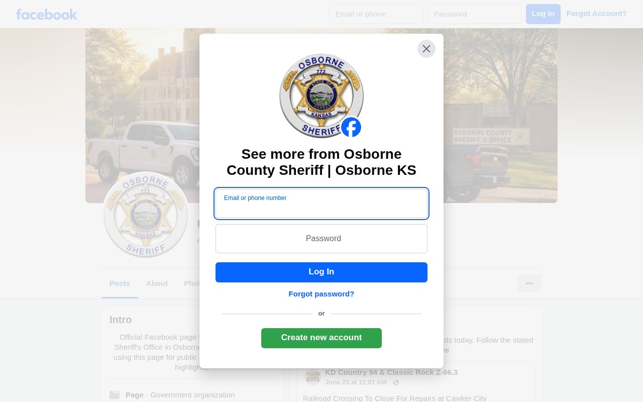 Official Osborne Sheriff OBSO911 social channel access screen